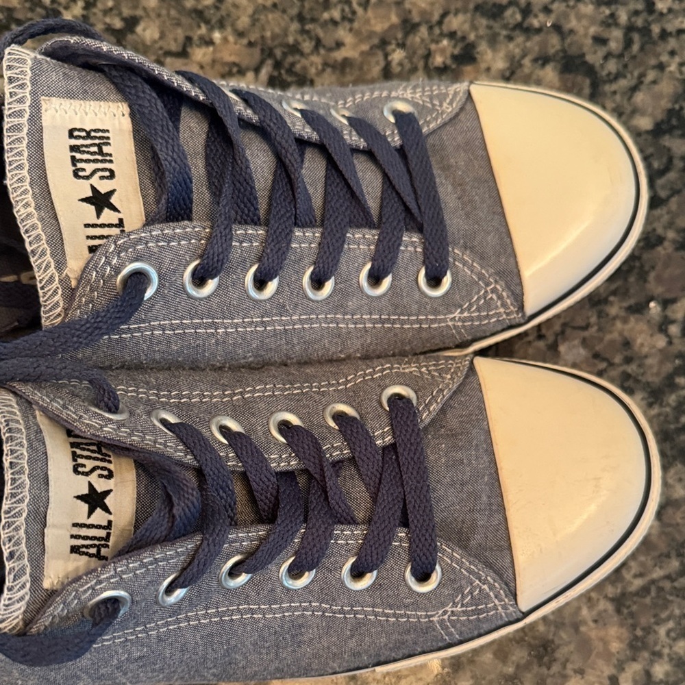 Converse all star denim Navy Canvas Sneakers EUC unisex M8 W10 - Picture 3 of 13